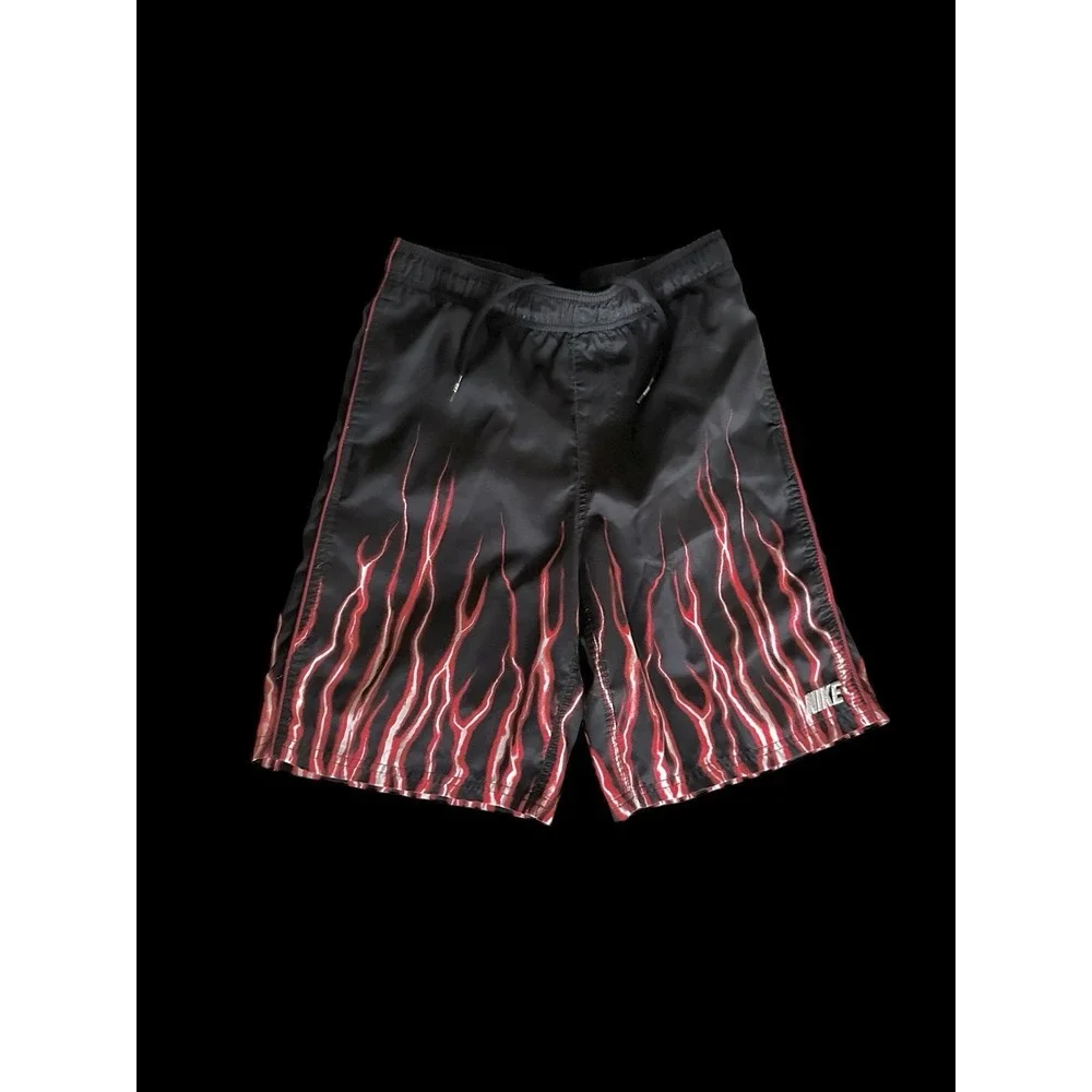 Y2K 90's Nike Flame‎ Lightning Shorts Size Youth Medium Black Trunks Rare